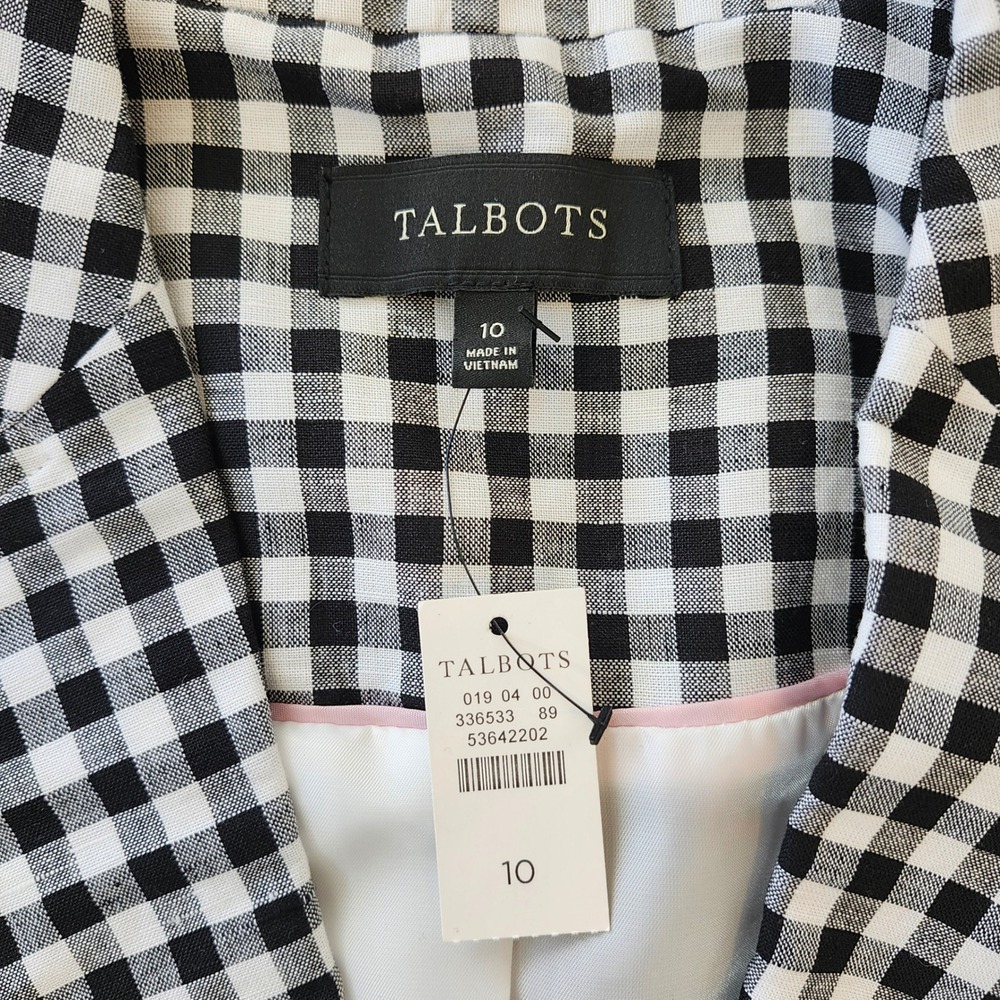 NWT Talbots Women's Black White Gingham Check Blazer Jacket Size 10 Linen Blend - Picture 3 of 4